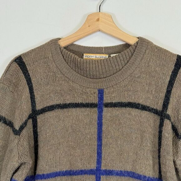 Adam Sloane Vintage Brown Blue Square Mohair Blend Pullover Sweater Men's Medium - Picture 2 of 5